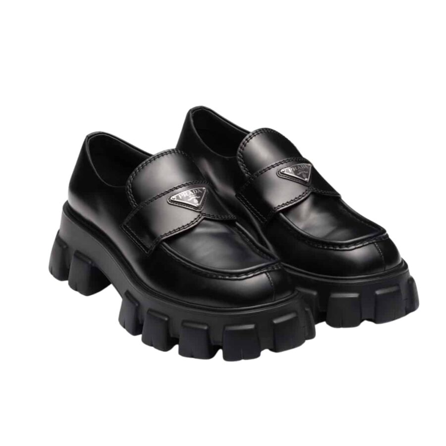 PRADA MONOLITH BRUSHED LEATHER LOAFERS BLACK 2DE129 B4L F0002