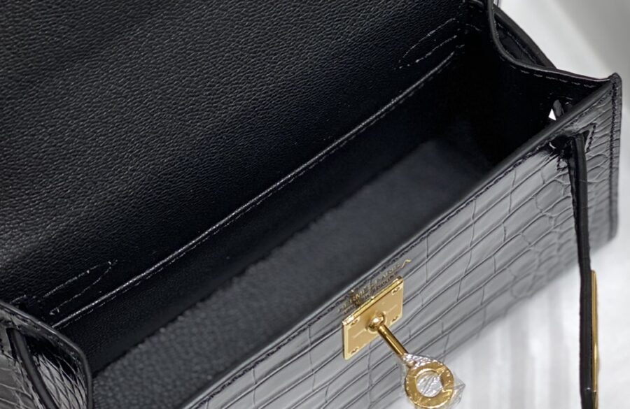 Alternative view of Hermes Mini Kelly Crocodile Gold-Toned Hardware Black 19Cm