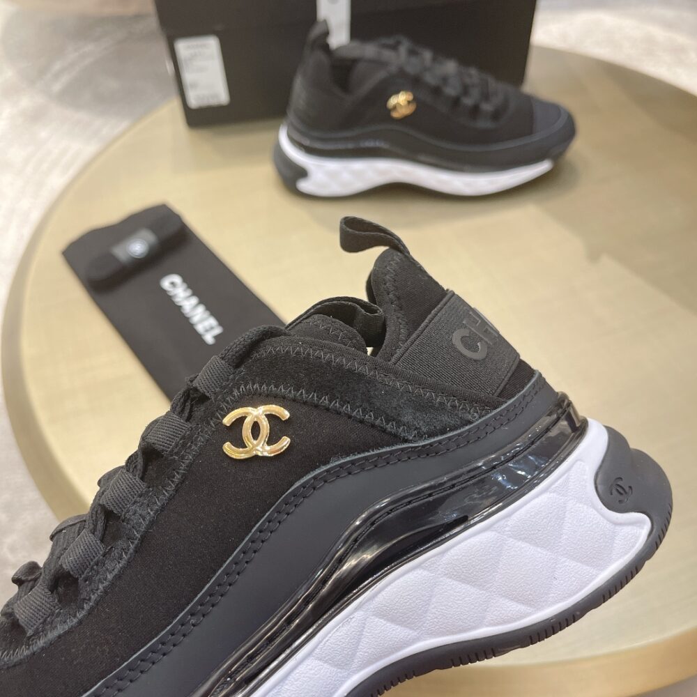 CHANEL LOGO LOW TOP TRAINER SNEAKER BLACK G35617 Y53646 94305 - Image 5