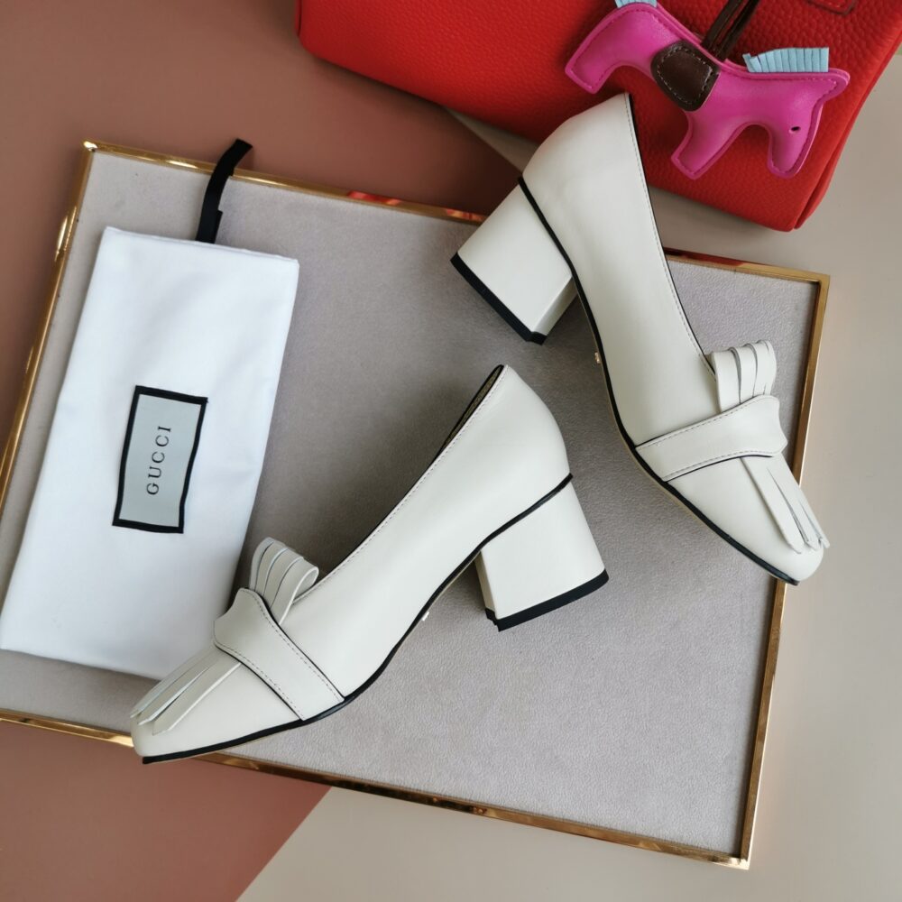 GUCCI MID HEEL PUMP LEATHER WHITE 408208 C9D00 9022 - Image 6