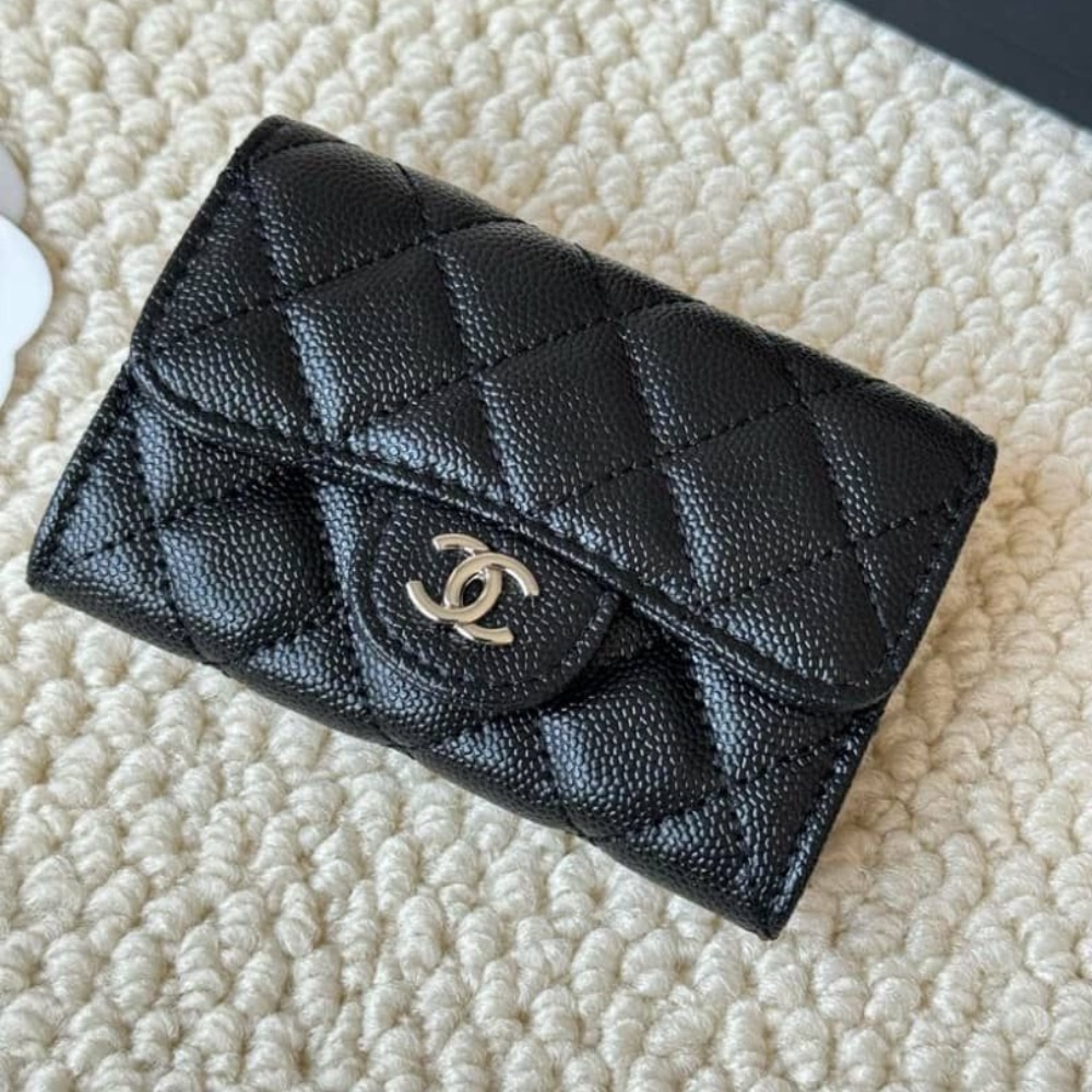 CHANEL CLASSIC CARD HOLDER GRAIN LEATHER BLACK WITH SILVER HARDWARE 11CM AP0214 Y01588 C3906 - Image 2
