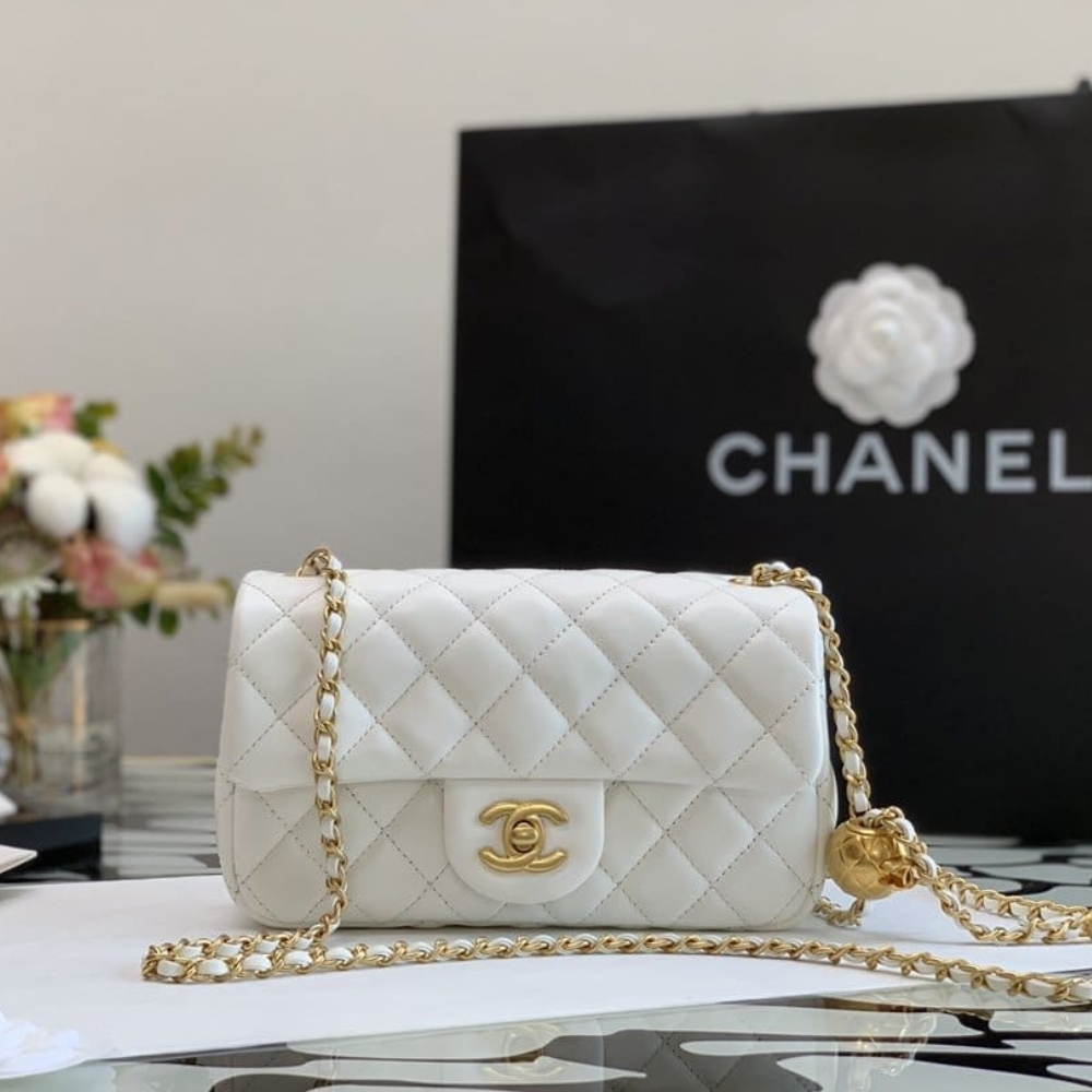 CHANEL MINI FLAP BAG WITH PEARLS WHITE 20CM AS1787 B02916 10601 - Image 2