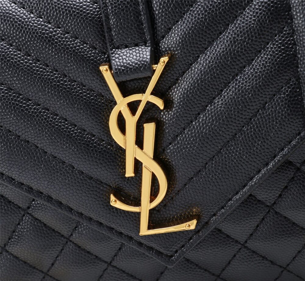 SAINT LAURENT ENVELOPE SMALL BAG IN MIX MATELASSÉ GRAIN DE POUDRE EMBOSSED BLACK GOLD 21CM 600195BOW911000 - Image 6