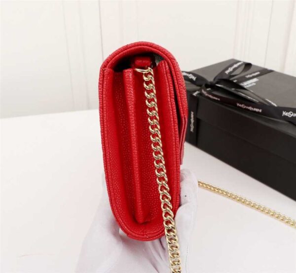 SAINT LAURENT CASSANDRE MATELASSÉ ENVELOPE CHAIN WALLET IN GRAIN DE POUDRE EMBOSSED LEATHER OPYUM RED 695108BOW016008 - Image 7