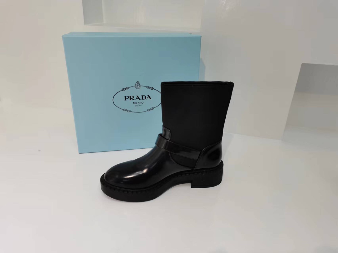 PRADA BRUSHED LEATHER AND RE-NYLON BOOTS BLACK 1U682M3LF7F0002FB050 - Image 4