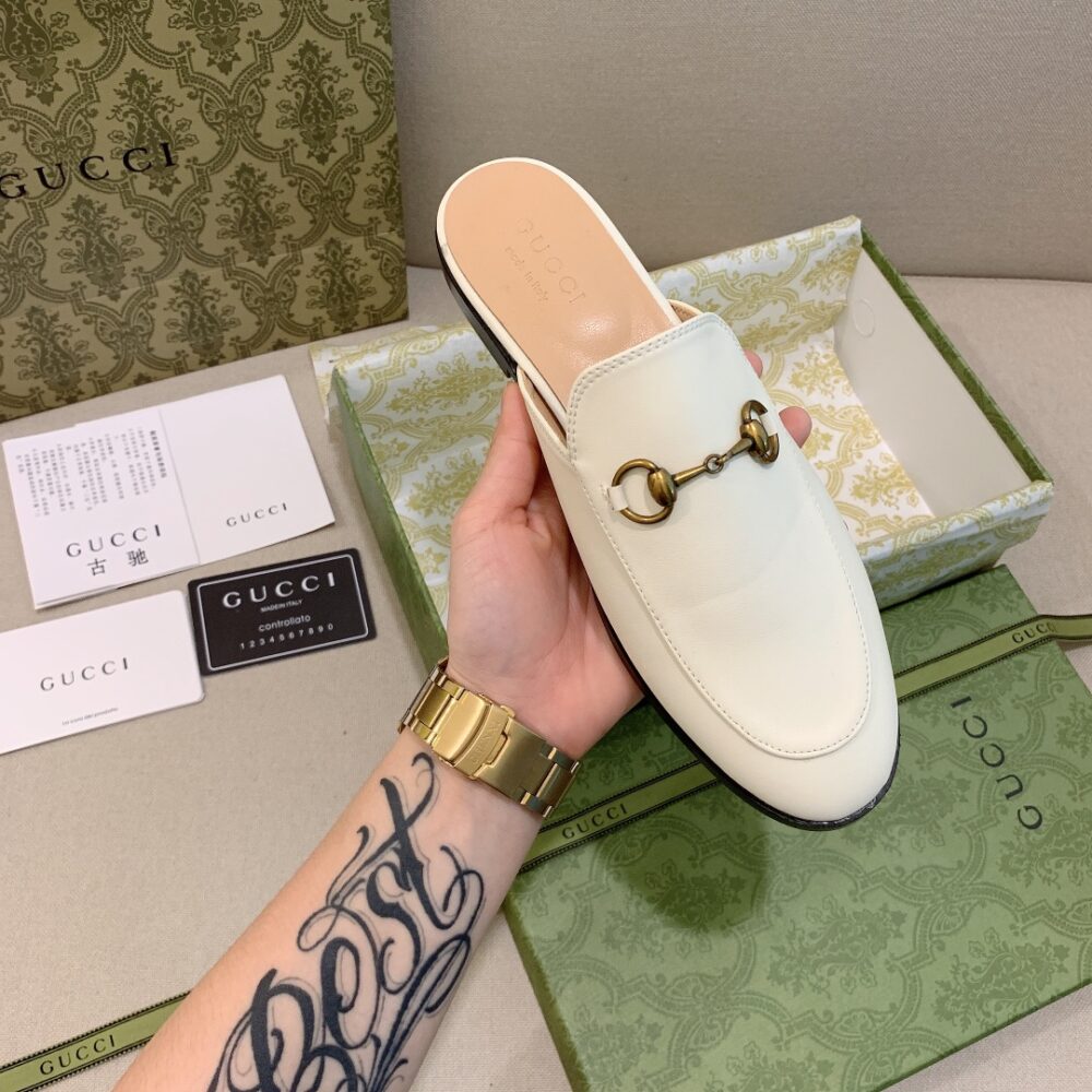 GUCCI PRINCETOWN LEATHER SLIPPER WHITE 423513 C9D00 9022 - Image 4