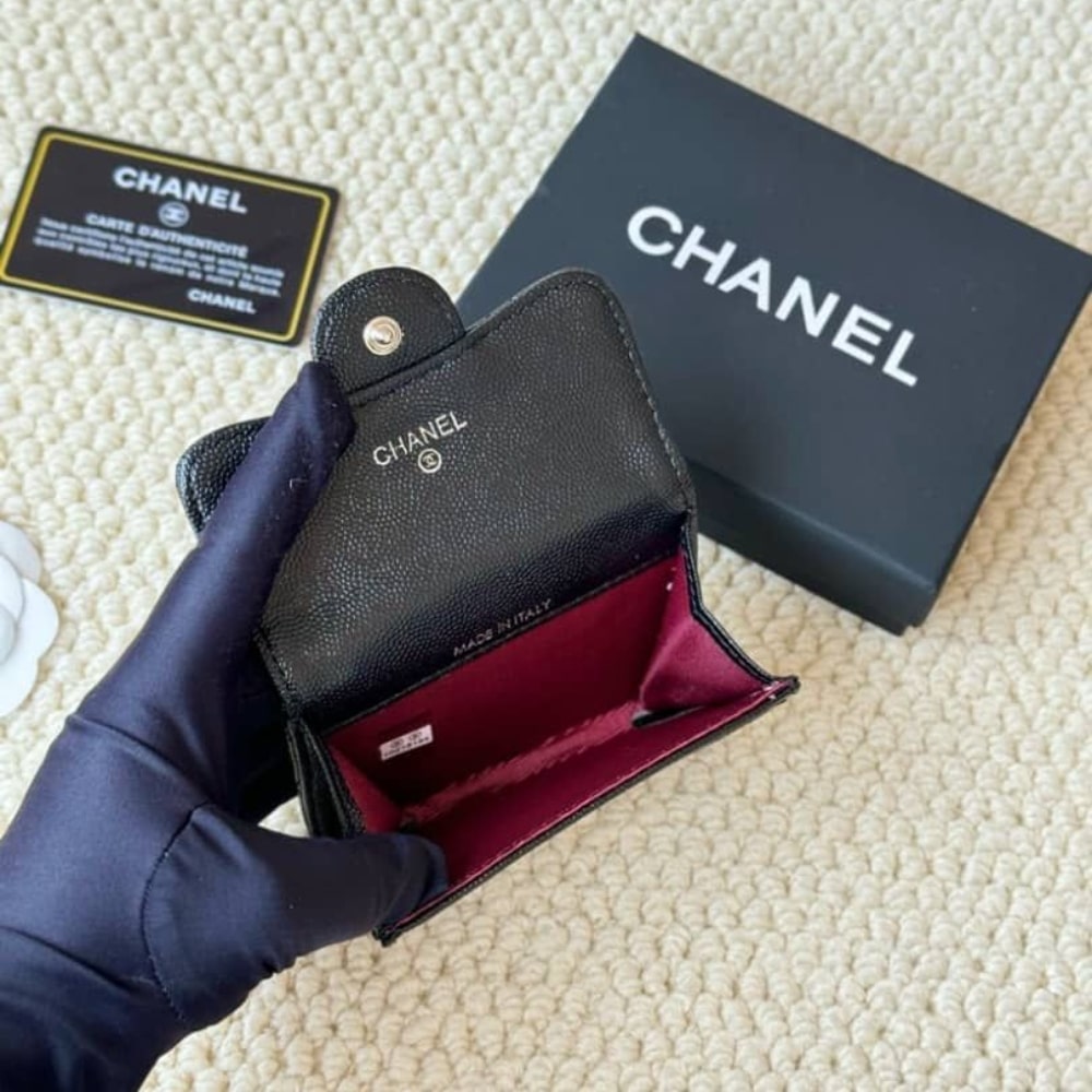CHANEL CLASSIC CARD HOLDER GRAIN LEATHER BLACK WITH SILVER HARDWARE 11CM AP0214 Y01588 C3906 - Image 5