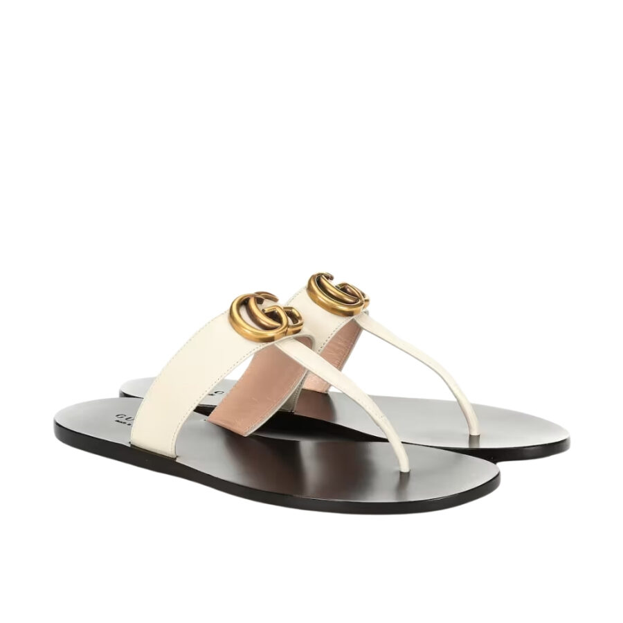 GUCCI THONG SANDALS WITH DOUBLE G WHITE LEATHER ‎497444 A3N00 9022