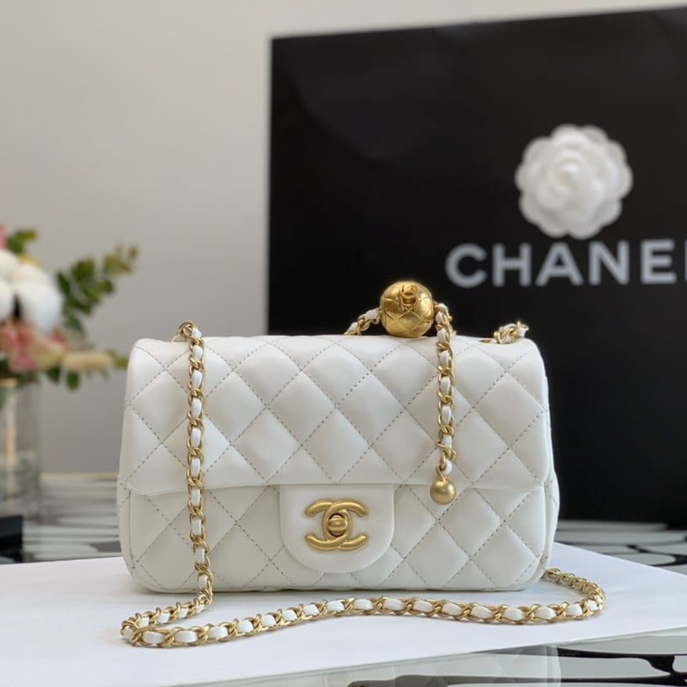 CHANEL MINI FLAP BAG WITH PEARLS WHITE 20CM AS1787 B02916 10601 - Image 3