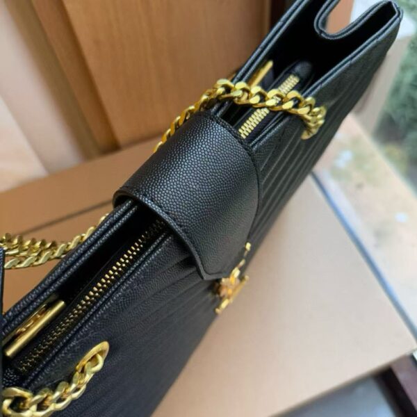 SAINT LAURENT BLACK GRAIN DE POUDRE MATELASSE CHEVRON MONOGRAM SHOPPING BAG GOLD HARDWARE - Image 6