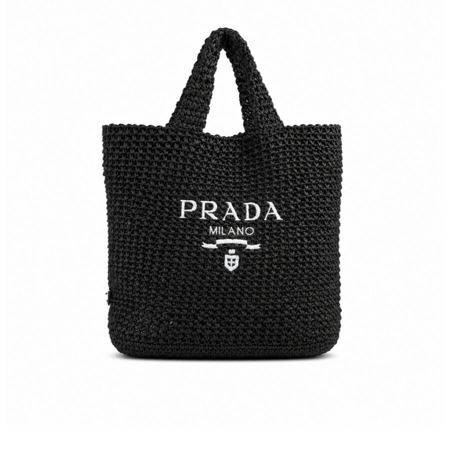 Prada Large Crochet Tote Bag Raffia In Black 40cm 1BG392 2A2T F0002 V OOL