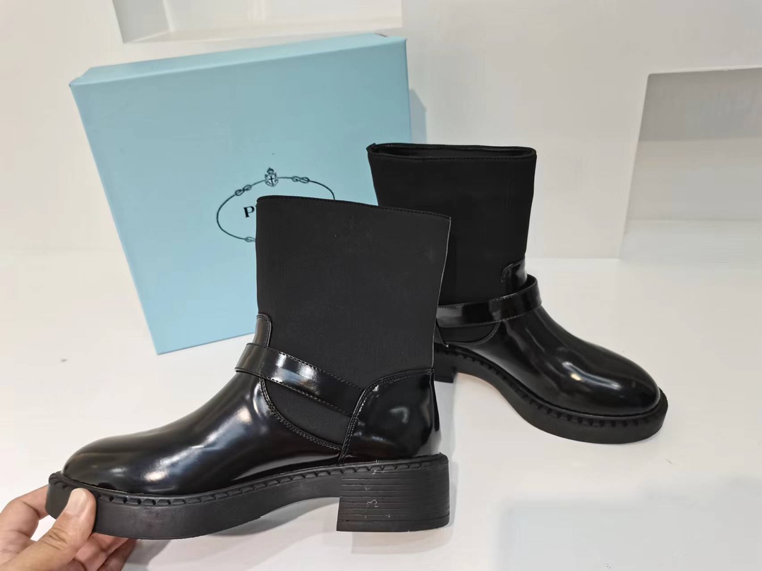 PRADA BRUSHED LEATHER AND RE-NYLON BOOTS BLACK 1U682M3LF7F0002FB050 - Image 5