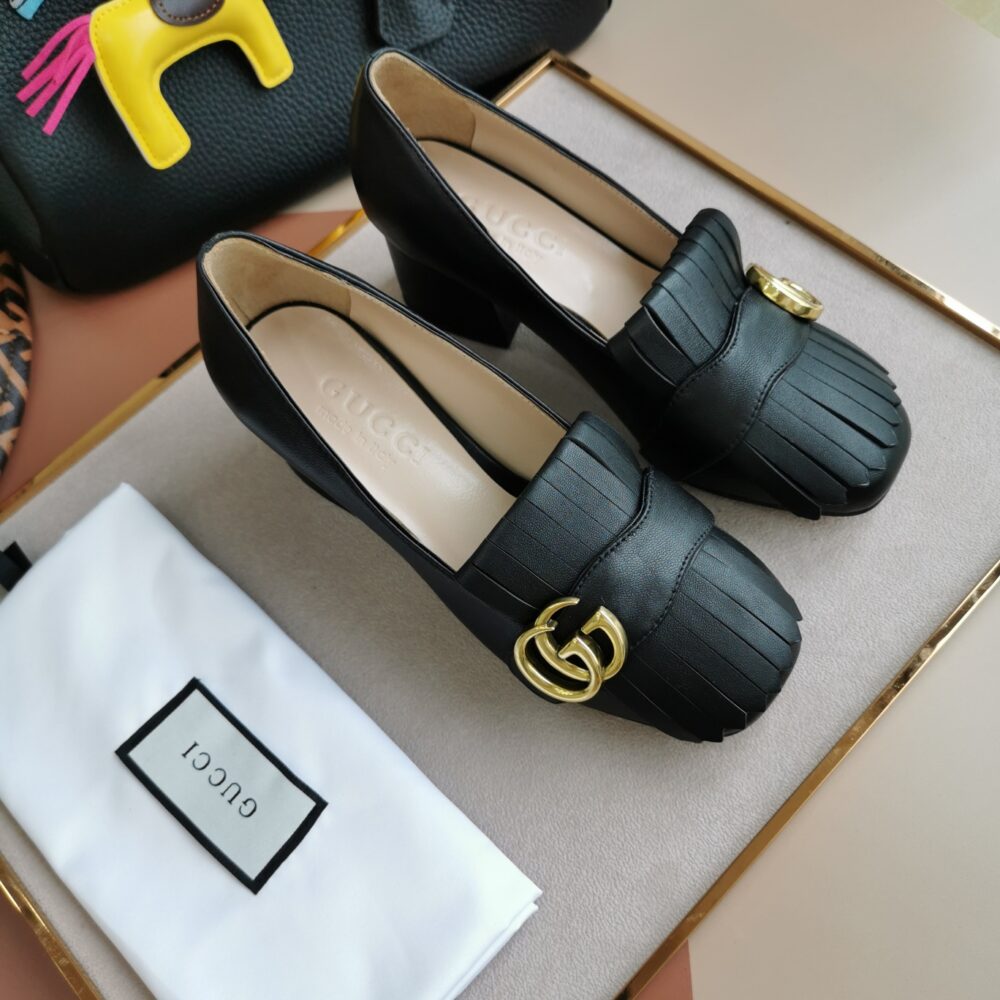 GUCCI MID HEEL PUMP LEATHER BLACK 408208 C9D00 1000 - Image 3