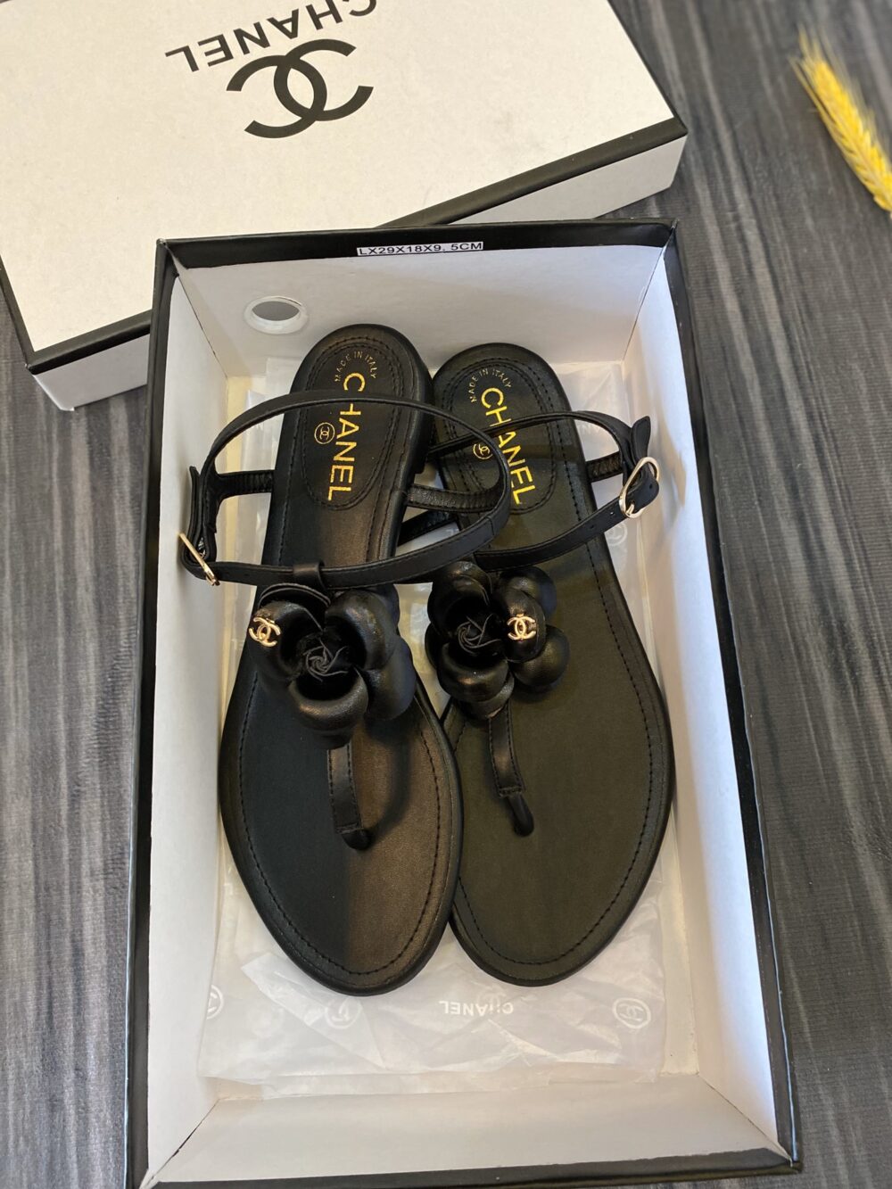CHANEL JELLY BLACK RUBBER CAMELLIA SANDALS BLACK - Image 7