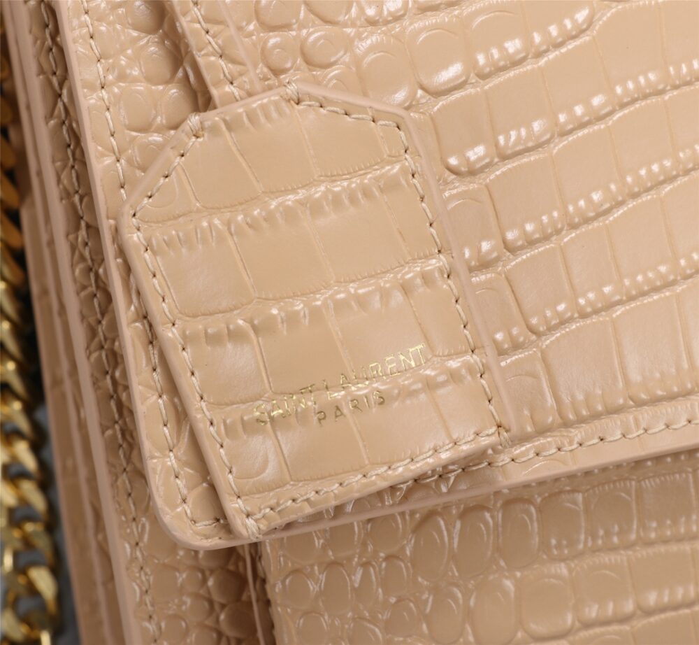 SAINT LAURENT SUNSET MEDIUM CHAIN BAG IN CROCODILE EMBOSSED SHINY APRICOT 22CM 442906DND0N9207 - Image 9