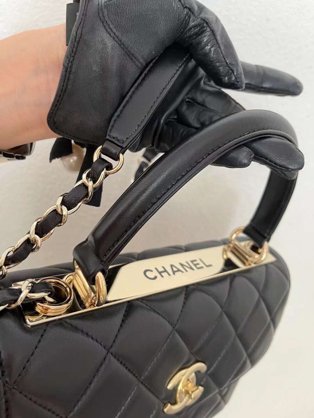 CHANEL FLAP BAG WITH TOP HANDLE BAG WITH GOLD METAL BLACK 25CM A92236 Y60767 94305 - Image 7