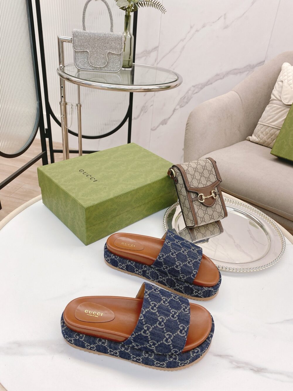 GUCCI WOMEN'S PLATFORM SLIDE SANDAL BLUE ‎623212 2KQ00 4402 - Image 8