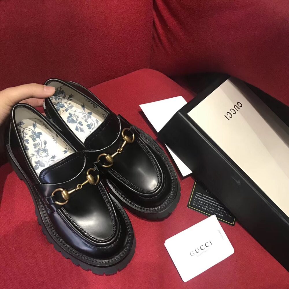 GUCCI WOMEN’S LEATHER LUG SOLE HORSEBIT LOAFERS BLACK 577236 DS800 1000 - Image 3