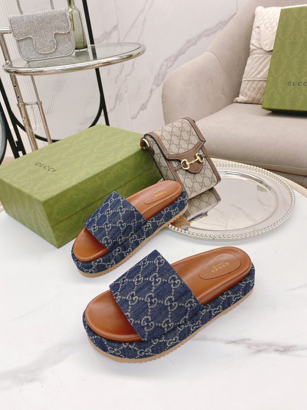 GUCCI WOMEN'S PLATFORM SLIDE SANDAL BLUE ‎623212 2KQ00 4402 - Image 6