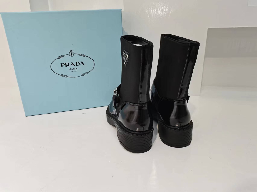 PRADA BRUSHED LEATHER AND RE-NYLON BOOTS BLACK 1U682M3LF7F0002FB050 - Image 8
