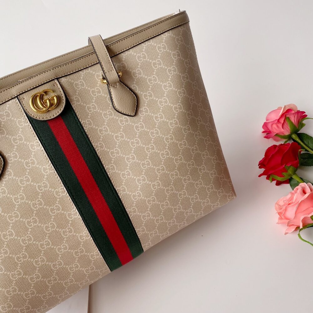 GUCCI OPHIDIA MEDIUM TOTE BAG BEIGE AND WHITE 38CM 631685 UULAG 9682 - Image 3