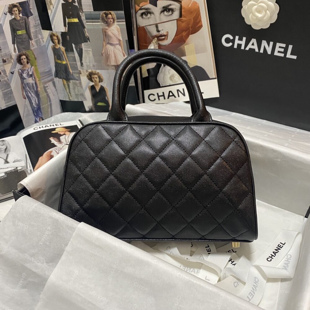 CHANEL TIMELESS CC QUILTED CAVIAR BOWLER BAG BLACK 25CM - Image 7