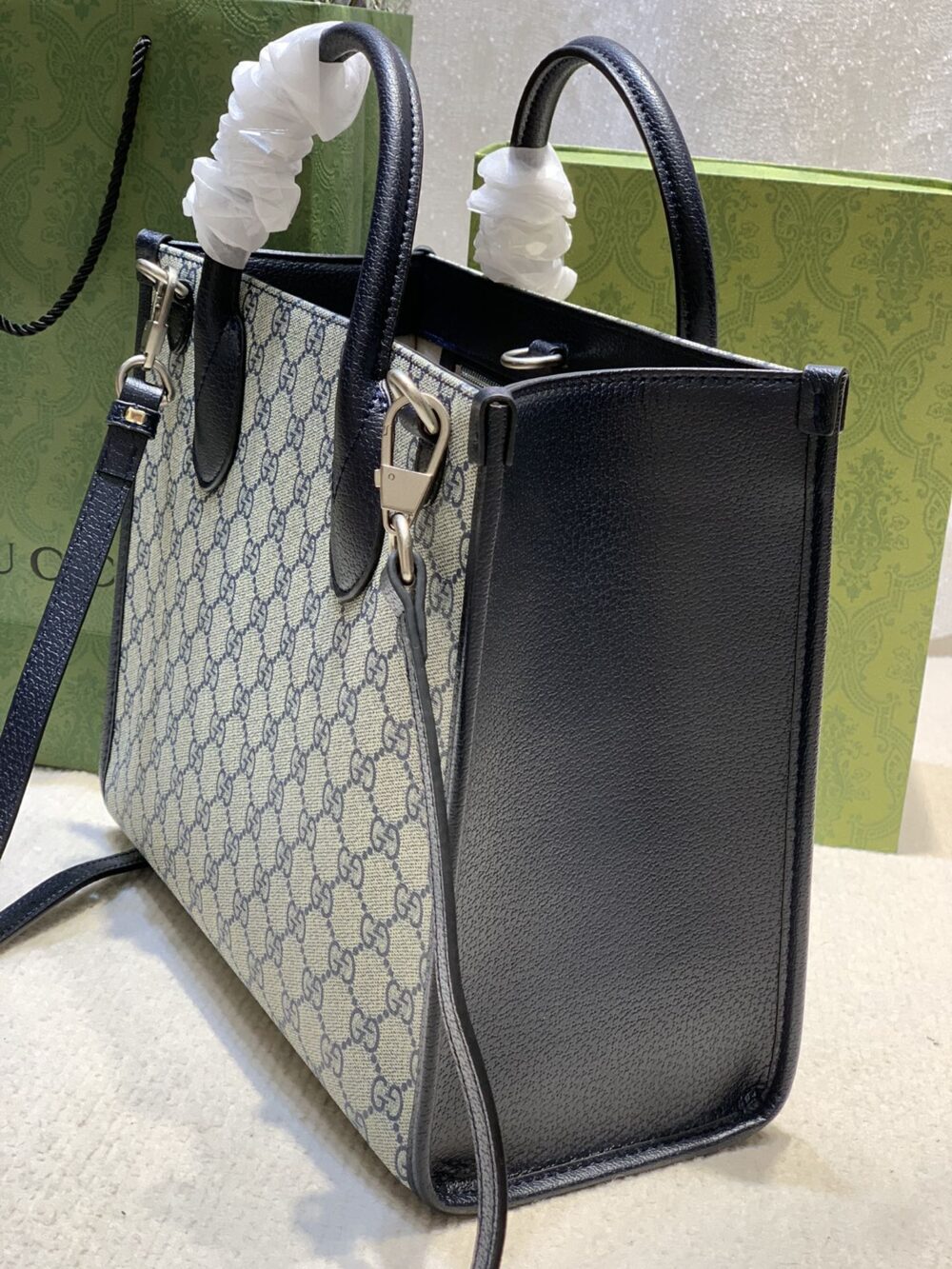 GUCCI TOTE BAG WITH INTERLOCKING G BEIGE AND BLUE 31CM 659983 K9GSN 4075 - Image 3