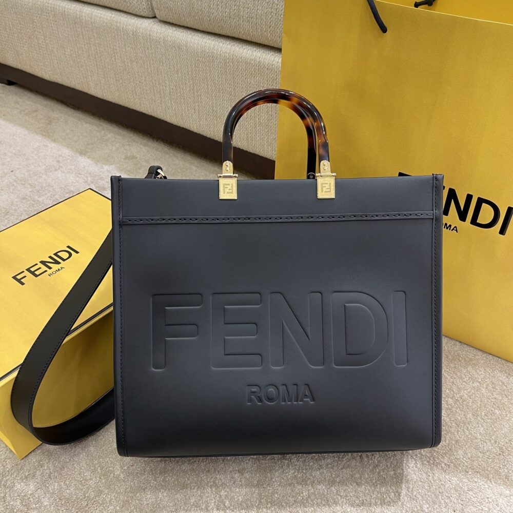 FENDI SUNSHINE MEDIUM BLACK LEATHER SHOPPER 35CM 8BH386ABVLF0KUR - Image 2