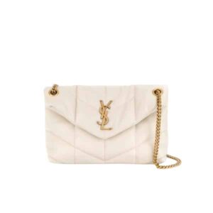 SAINT LAURENT PUFFER SMALL CHAIN BAG IN QUILTED WHITE GOLD 29CM 5774761EL079207