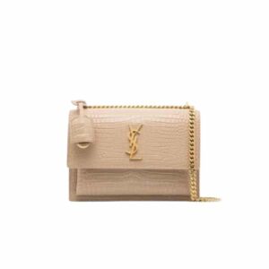SAINT LAURENT SUNSET MEDIUM CHAIN BAG IN CROCODILE EMBOSSED SHINY APRICOT 22CM 442906DND0N9207