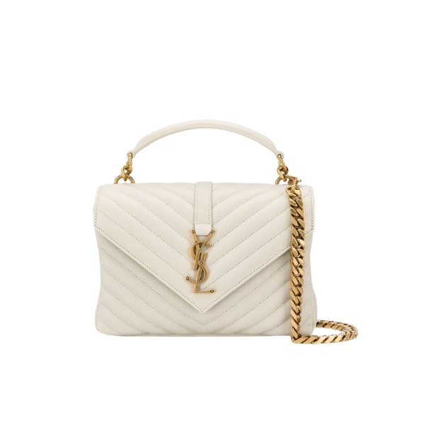 SAINT LAURENT COLLEGE MEDIUM CHAIN BAG IN QUILTED LEATHER WHITE 24CM 600279BRM079207