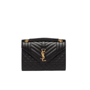 SAINT LAURENT ENVELOPE MEDIUM CHAIN BAG IN SUPPLE MATELASSÉ LEATHER BLACK GOLD 24CM 6001850O7S11000