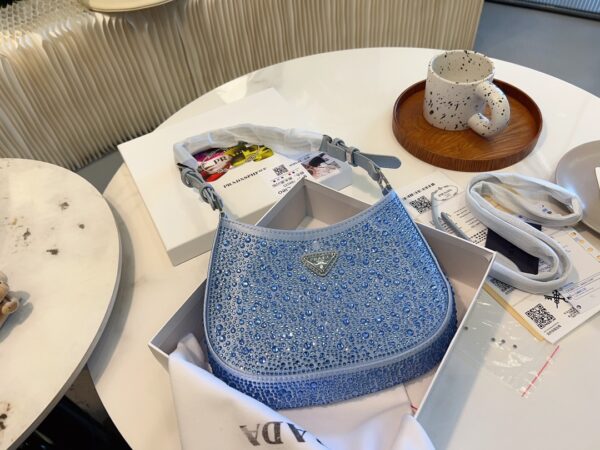 PRADA CLEO SATIN BAG WITH CRYSTALS BLUE 1BC169 2AWL F0076 V HOO - Image 2