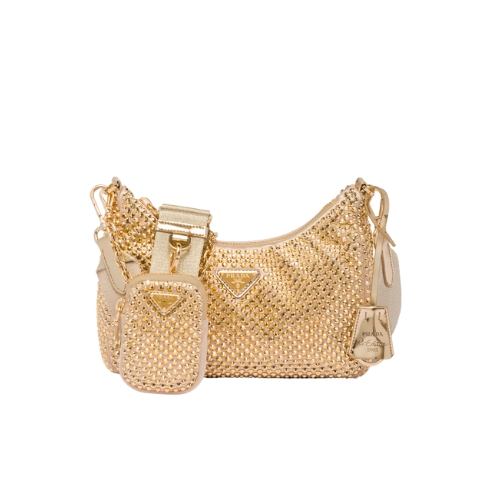 PRADA RE-EDITION 2005 SATIN BAG WITH CRYSTALS PLATINUM 1BH2042AWLF0522VV9L