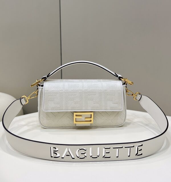 FENDI BAGUETTE FF CANVAS BAG WHITE 28CM 8BR600AMCDF1CFK - Image 10