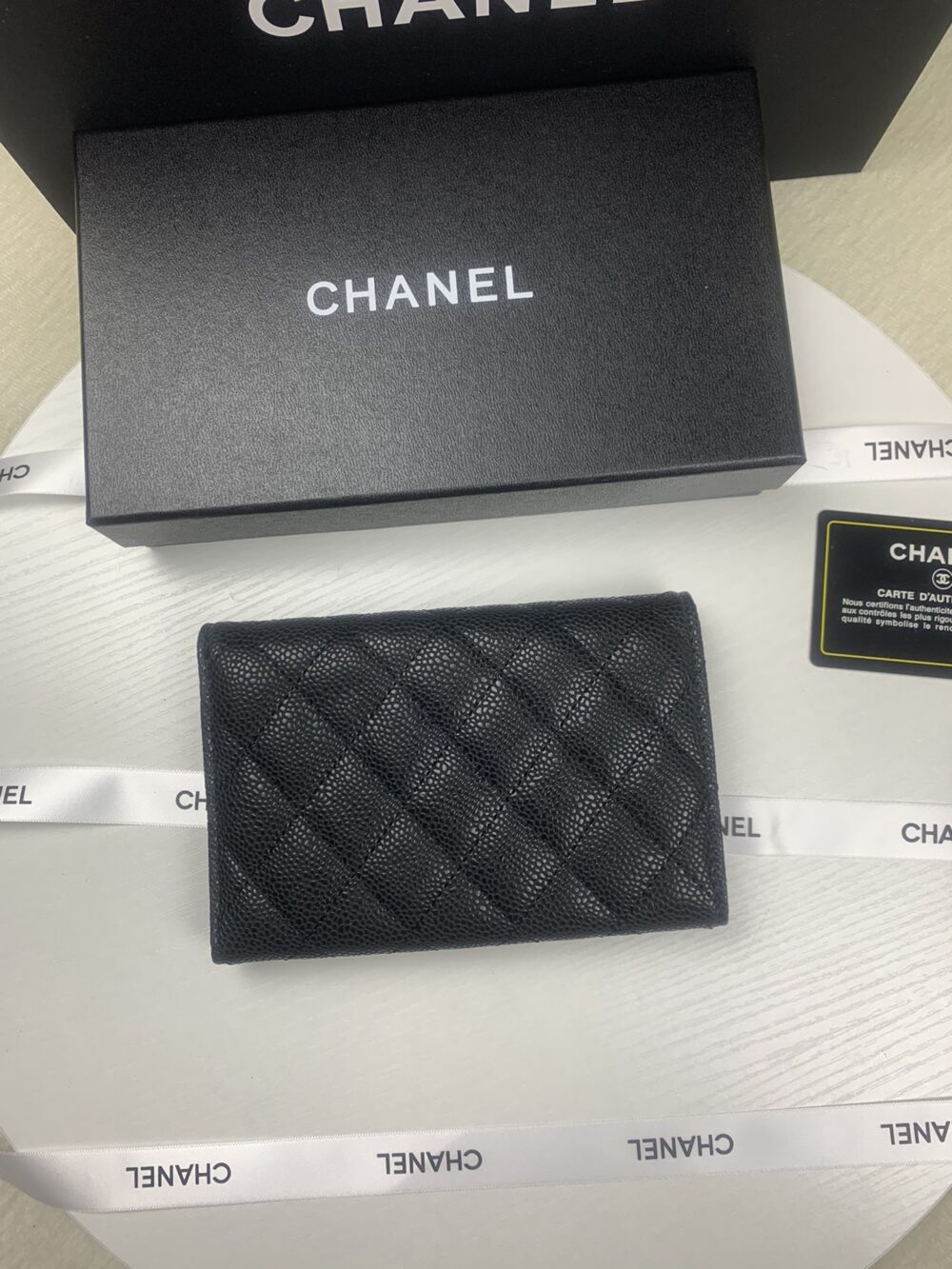 CHANEL CLASSIC CARD HOLDER CAVIAR LEATHER BLACK WITH SILVER HARDWARE 15CM - Image 5