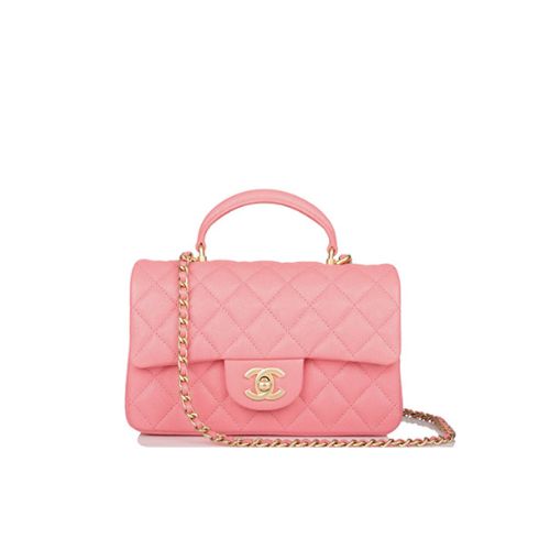 CHANEL MINI FLAP BAG WITH TOP HANDLE LION CHARM PINK 21CM