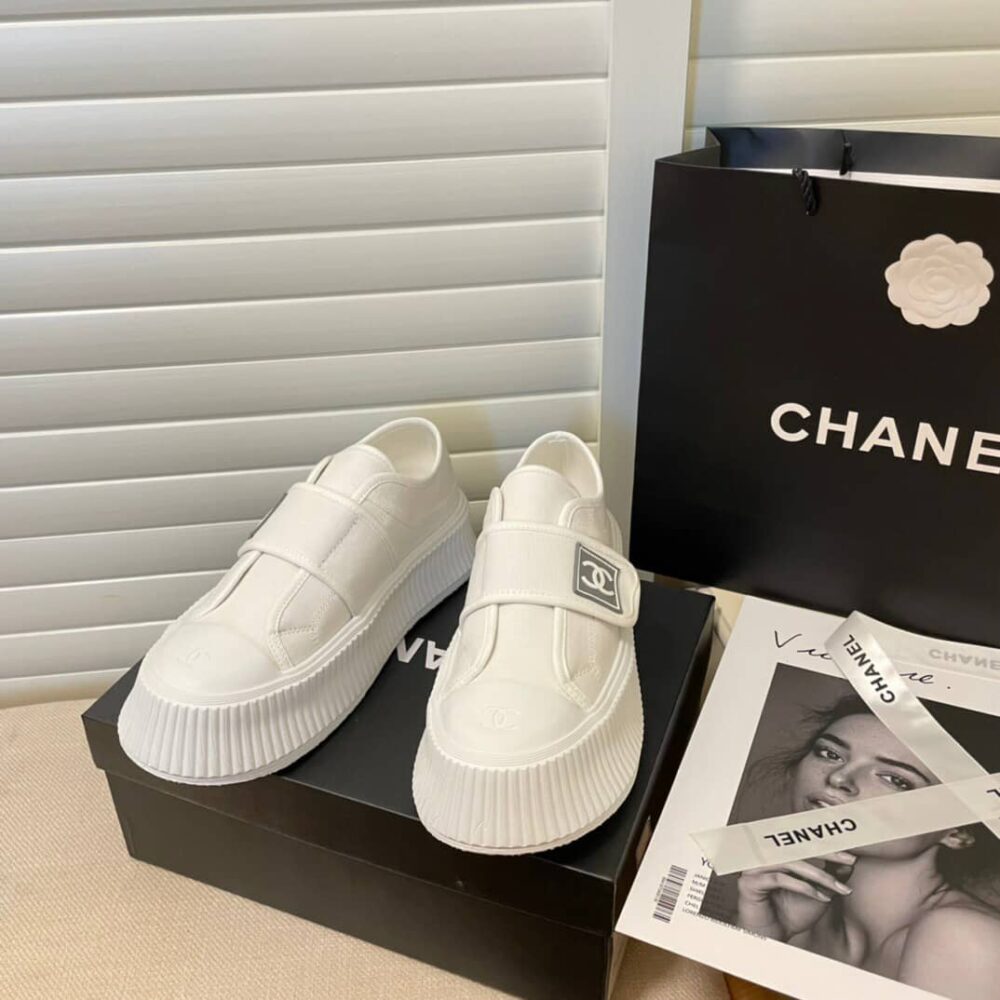 CHANEL CC CAP TOE SLIPON SNEAKER ALL WHITE - Image 7
