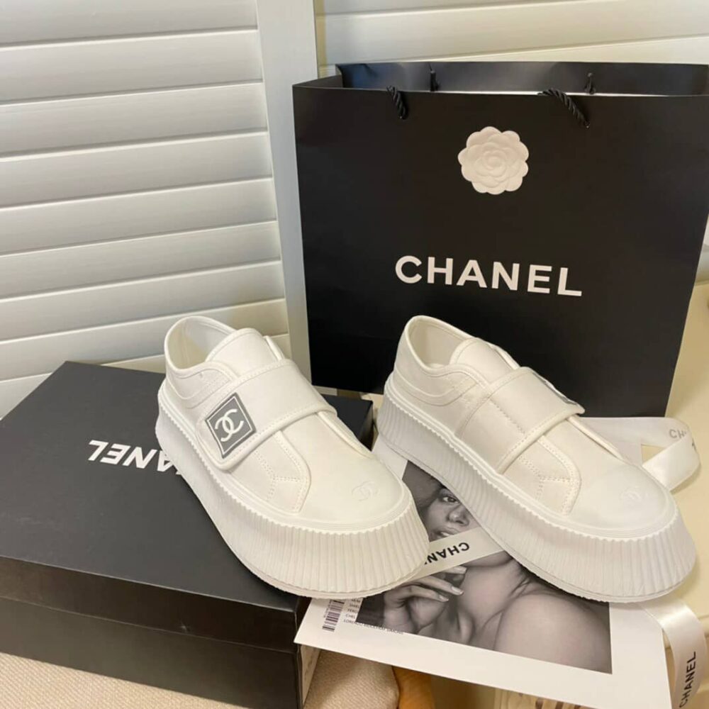 CHANEL CC CAP TOE SLIPON SNEAKER ALL WHITE - Image 6