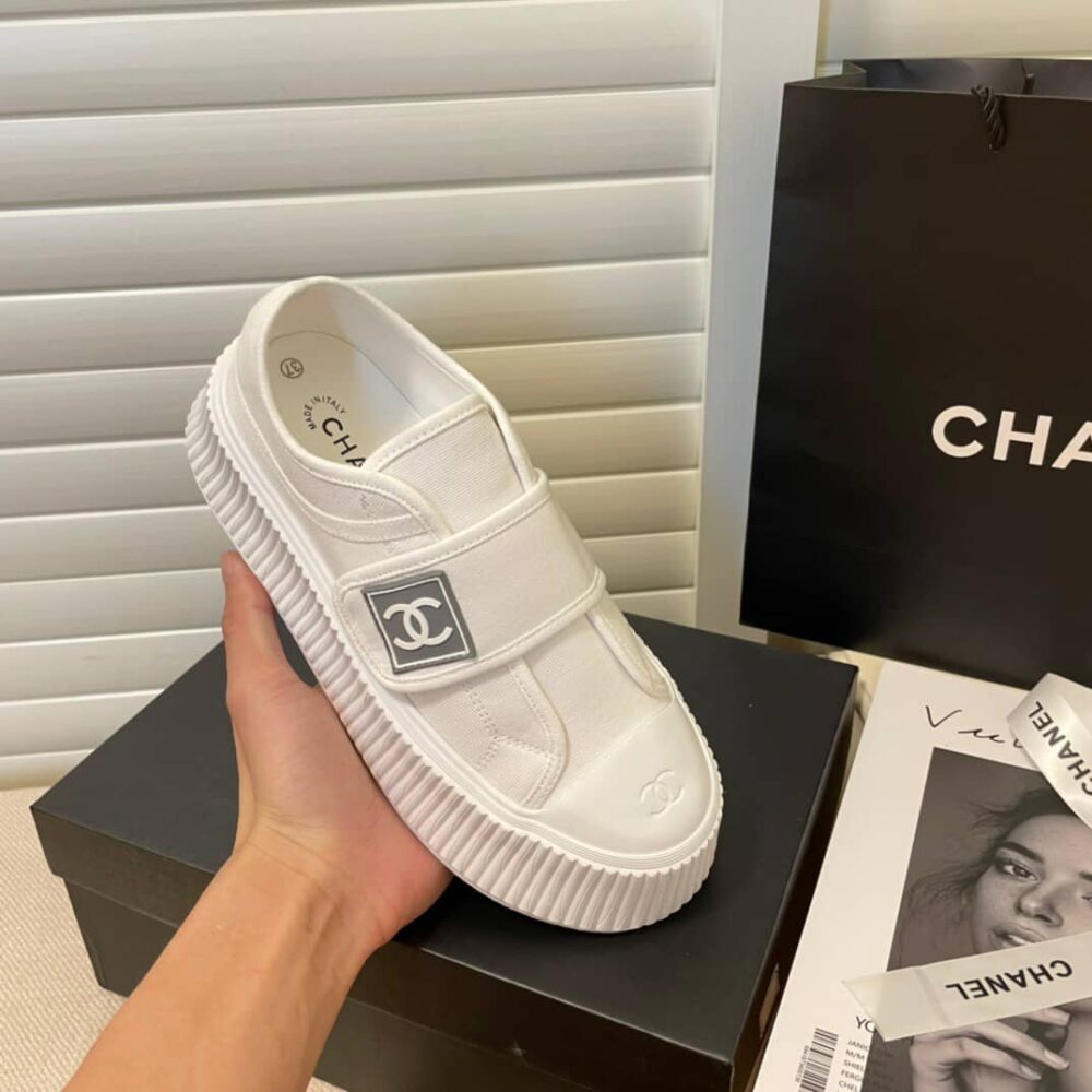 CHANEL CC CAP TOE SLIPON SNEAKER ALL WHITE - Image 4