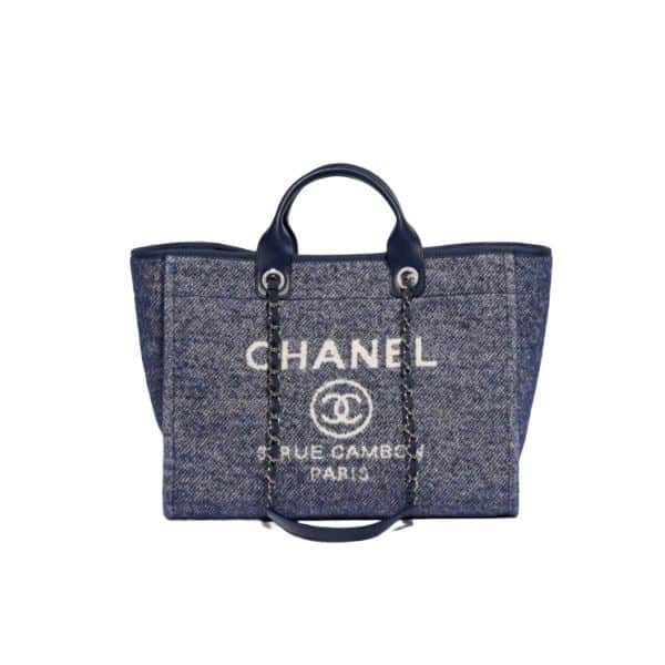 CHANEL MEDIUM DEAUVILLE BLUE CANVAS TOTE 38CM