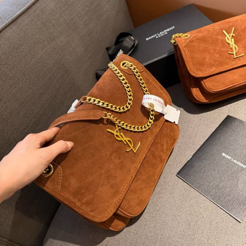 SAINT LAURENT NIKI BABY CHAIN BAG IN SUEDE BROWN 28CM 6237483 - Image 4