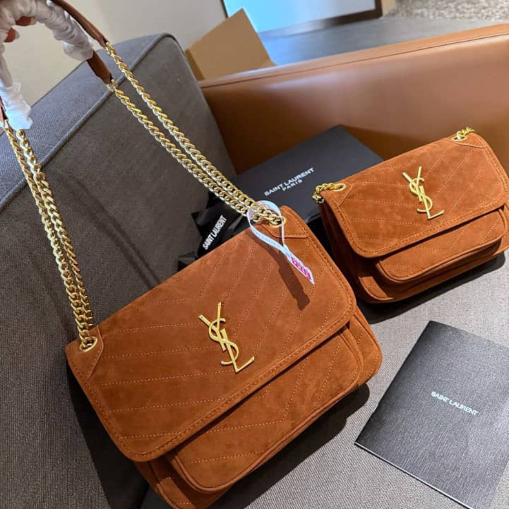 SAINT LAURENT NIKI BABY CHAIN BAG IN SUEDE BROWN 28CM 6237483 - Image 3