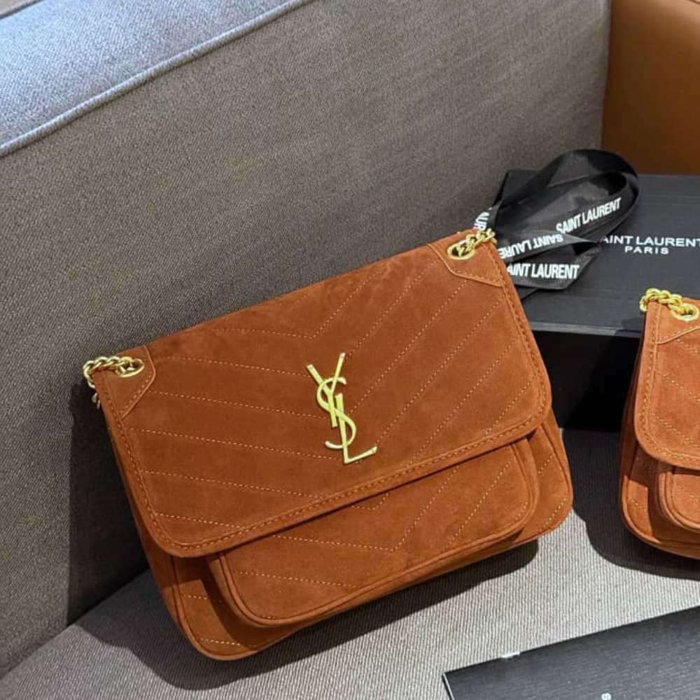 SAINT LAURENT NIKI BABY CHAIN BAG IN SUEDE BROWN 28CM 6237483 - Image 2