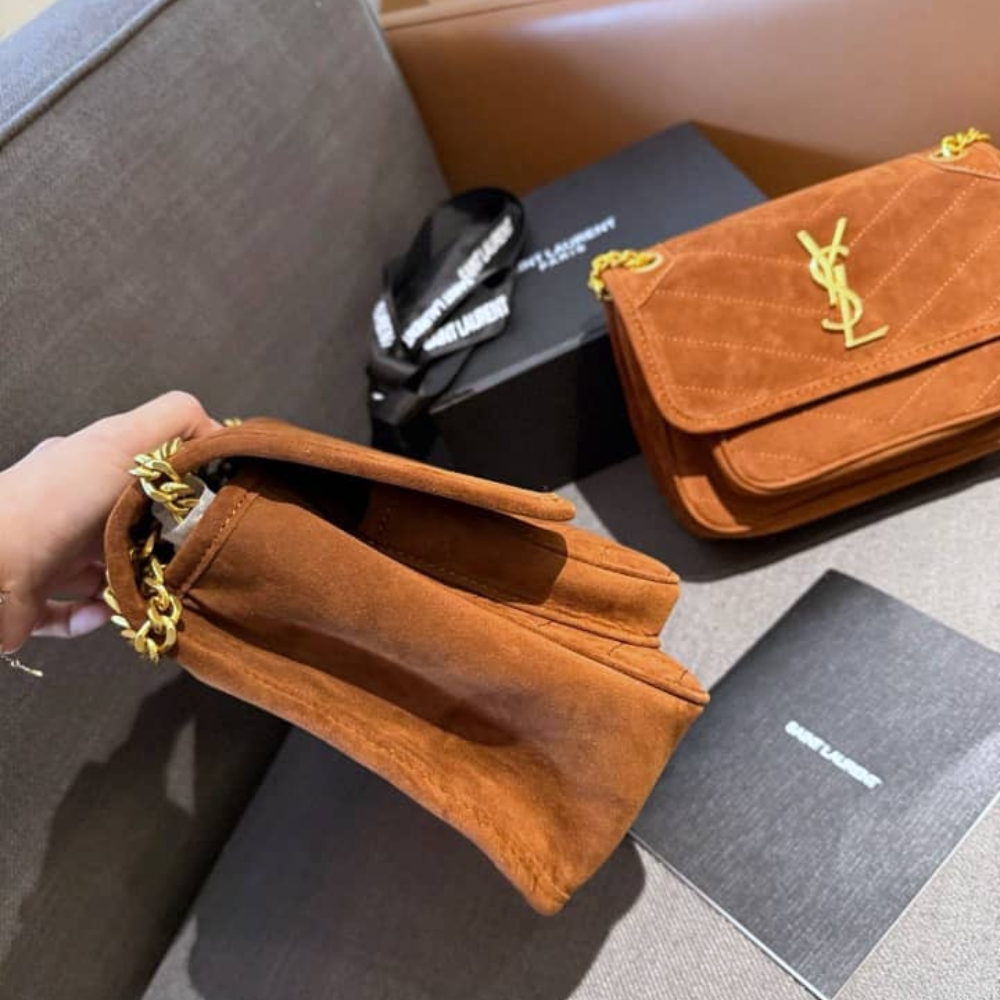 SAINT LAURENT NIKI BABY CHAIN BAG IN SUEDE BROWN 28CM 6237483 - Image 7