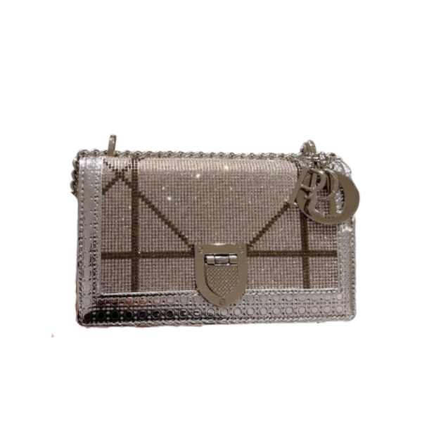 DIOR DIORAMA BULLION WHITE AND SILVER BAG 21CM
