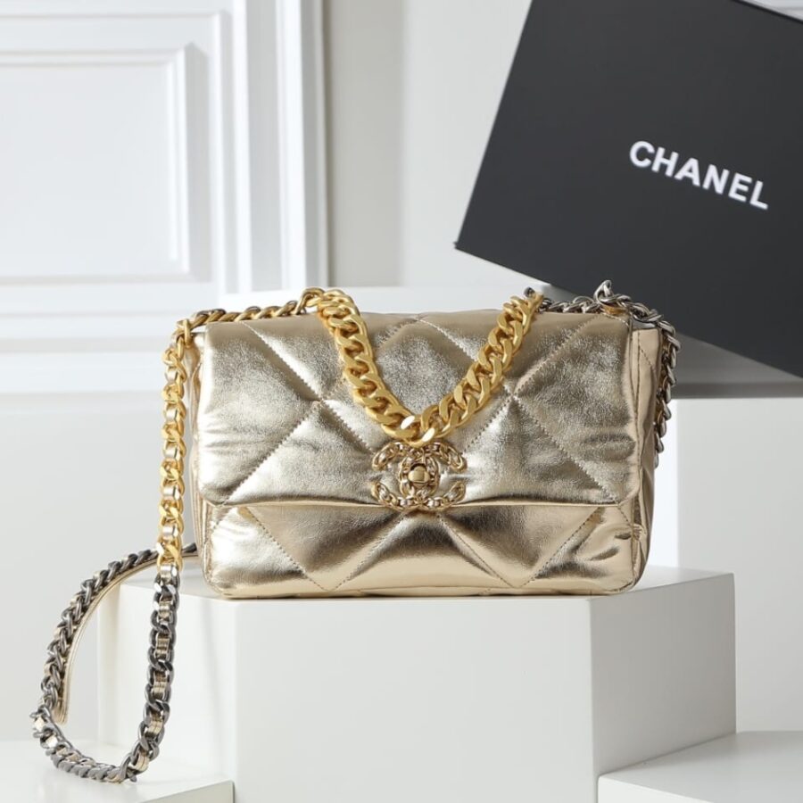 Alternative view of Chanel 19 Handbag Metallic Gold And Silver Tone 26Cm As1160 B05457 Nc293
