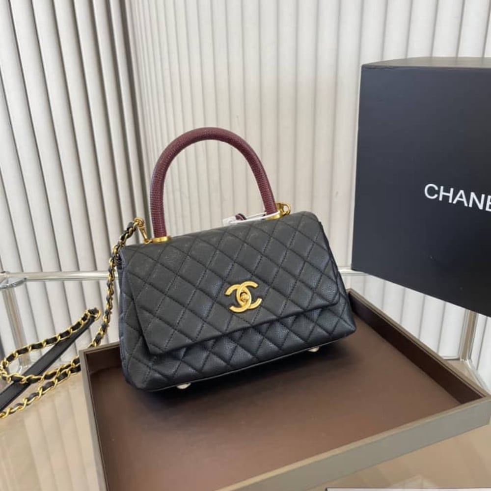 Chanel Coco Medium Grained Leather Top Handle Bag Black 23cm - Image 2