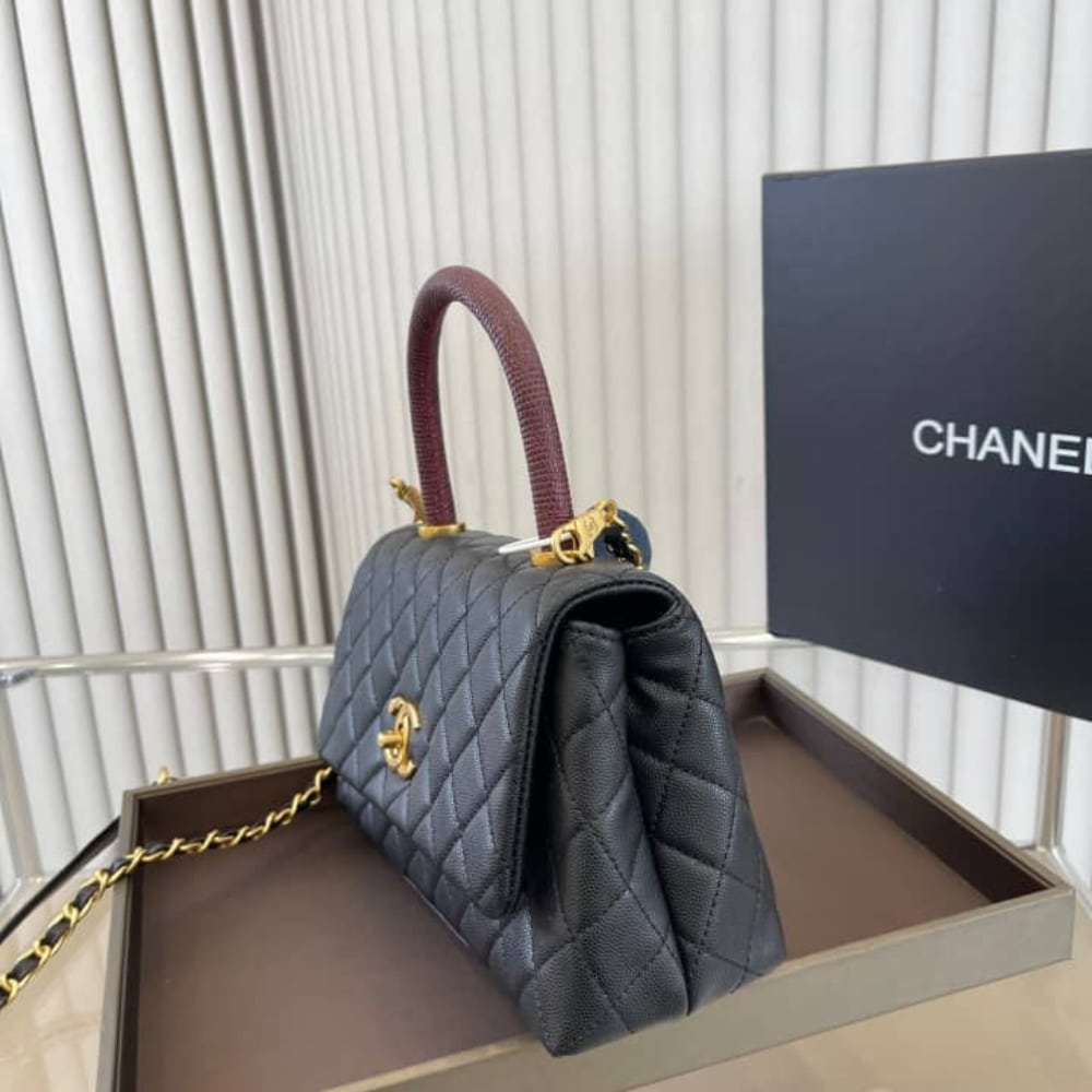 Chanel Coco Medium Grained Leather Top Handle Bag Black 23cm - Image 4