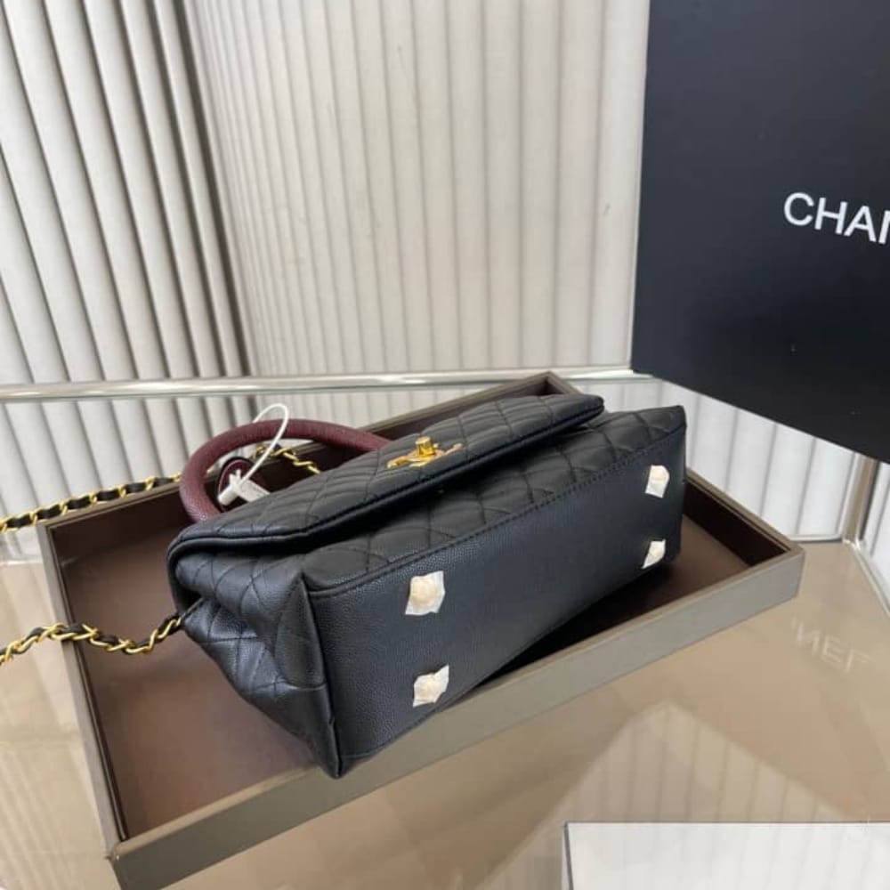 Chanel Coco Medium Grained Leather Top Handle Bag Black 23cm - Image 6